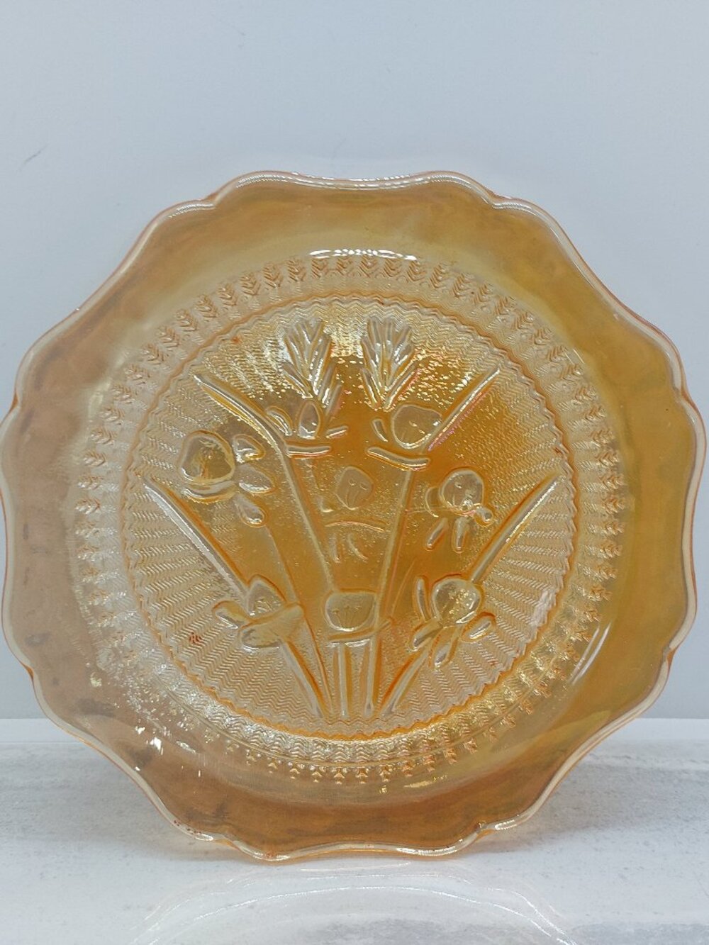 Vintage Jeanette Iris Carnival Glass 5 1/2" Plate Marigold Iridescent Color